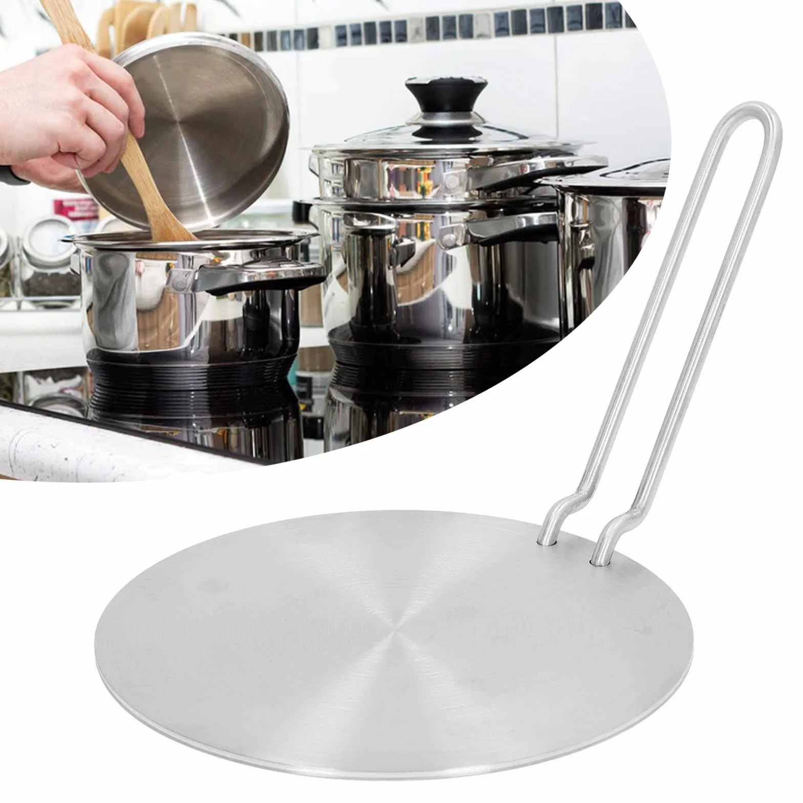 Changor Adaptador Inducción, 18 cm Disco convertidor de Placa de inducción para Placa de difusión de Calor con Mango extraíble
