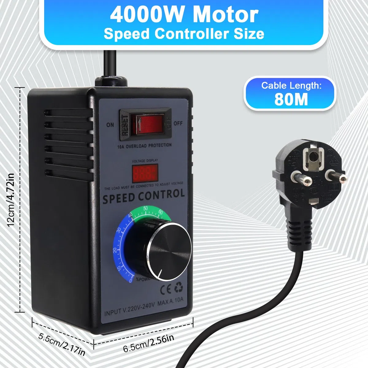 4000W Motor Regulador de velocidad AYWHP Regulador de Voltaje Motor Controlador de Velocidad de Ventilador potenciometro 220v，para Amoladoras Angulares