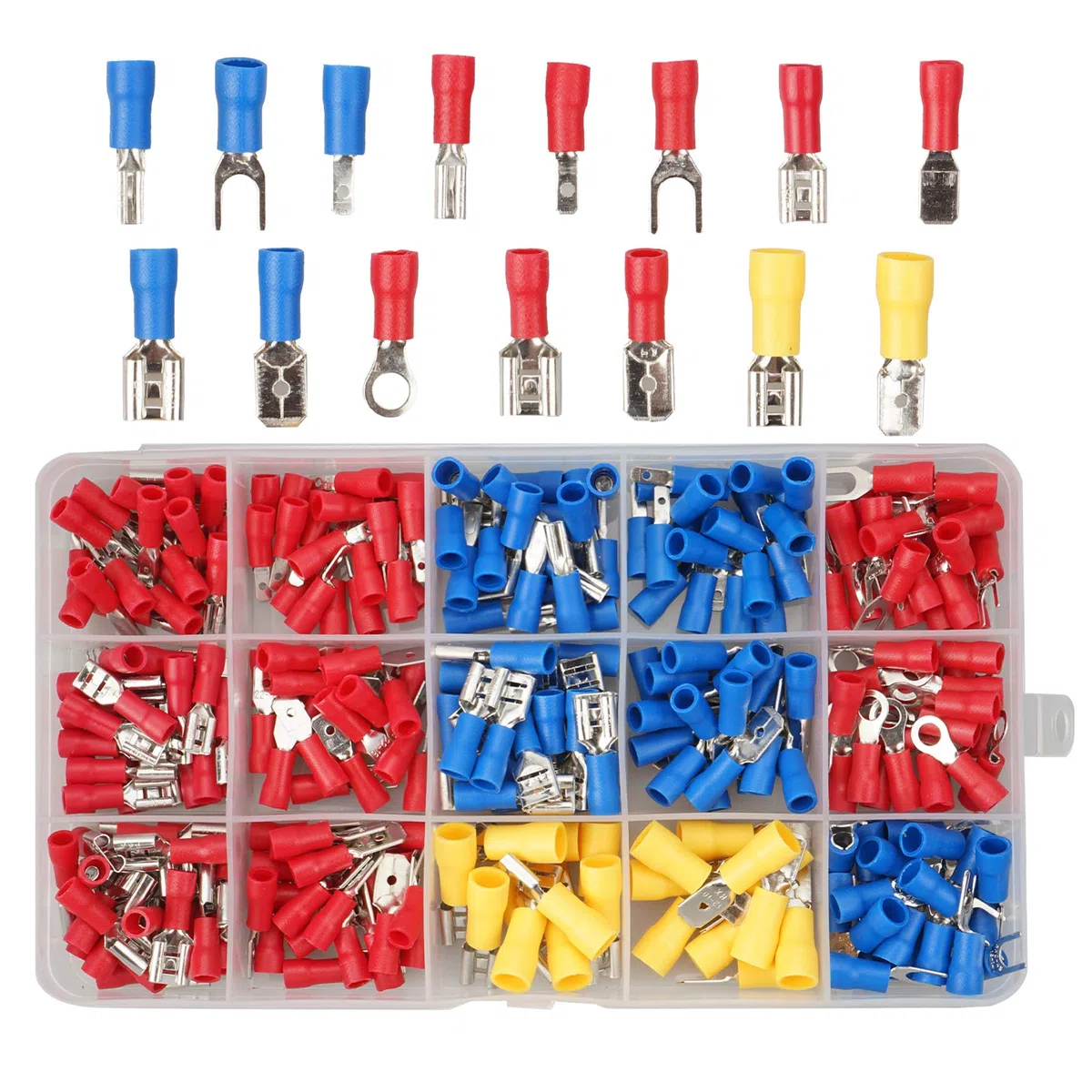 280PCS Conjunto de conectores eléctricos con aislamiento,terminales de cable aislados, kit surtido de terminales de crimpado de pala de anillo
