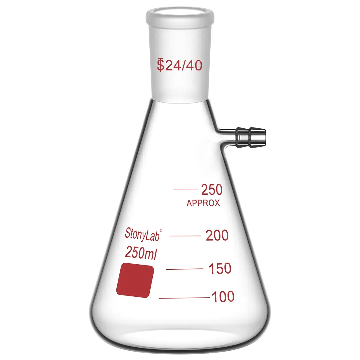 stonylab Frascos de Filtrado con Junta Exterior Cónica Estándar 24/40, Frasco Filtrante de Vidrio Borosilicato de Pared Gruesa, Cuello de Perno con Tubulación, 250 ml