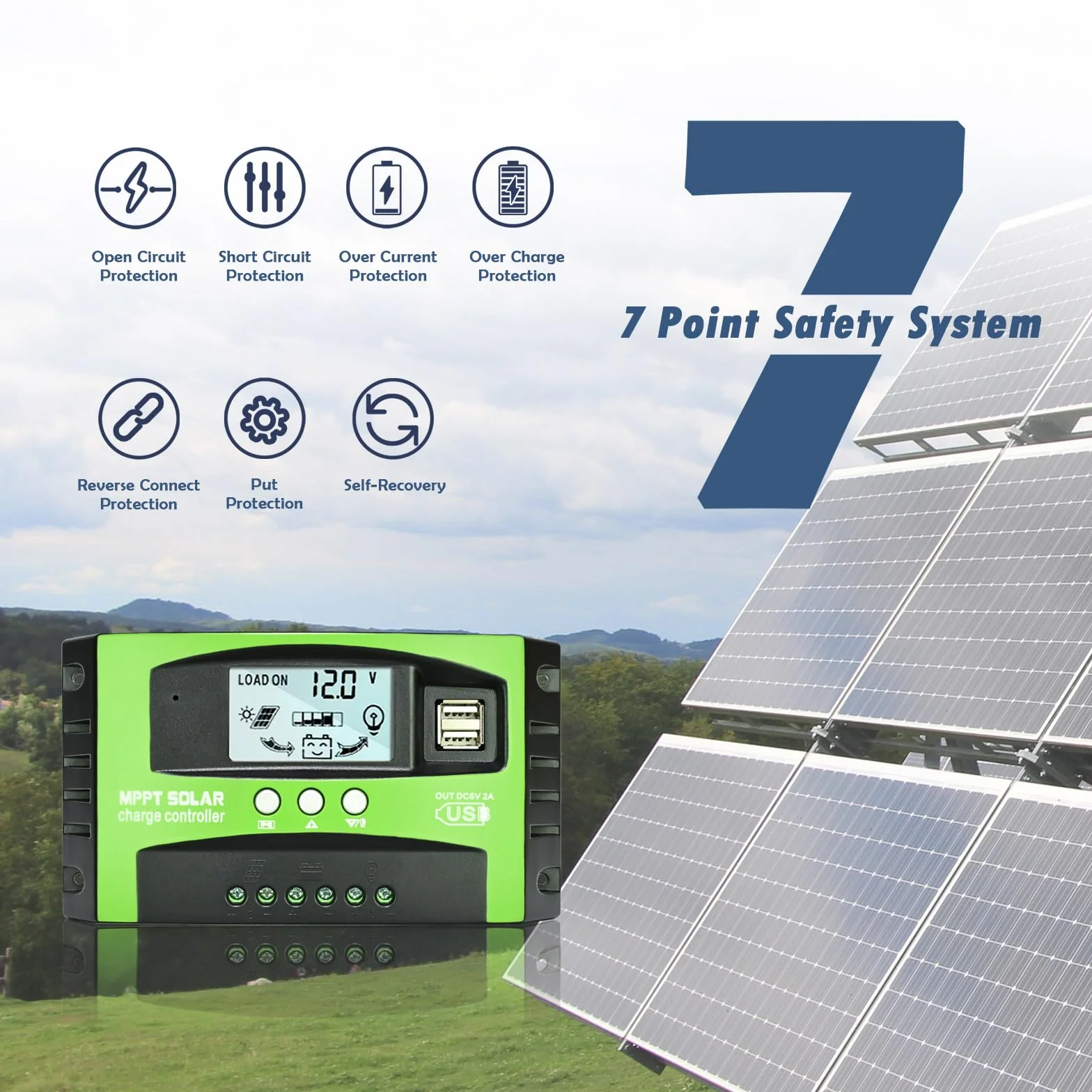 Depvko 30A MPPT Controlador de carga solar 12V/24V con seguimiento automático, regulador de panel solar pantalla LCD doble puerto USB y temporizador para muchos plomo ácido y litio baterías (verde)