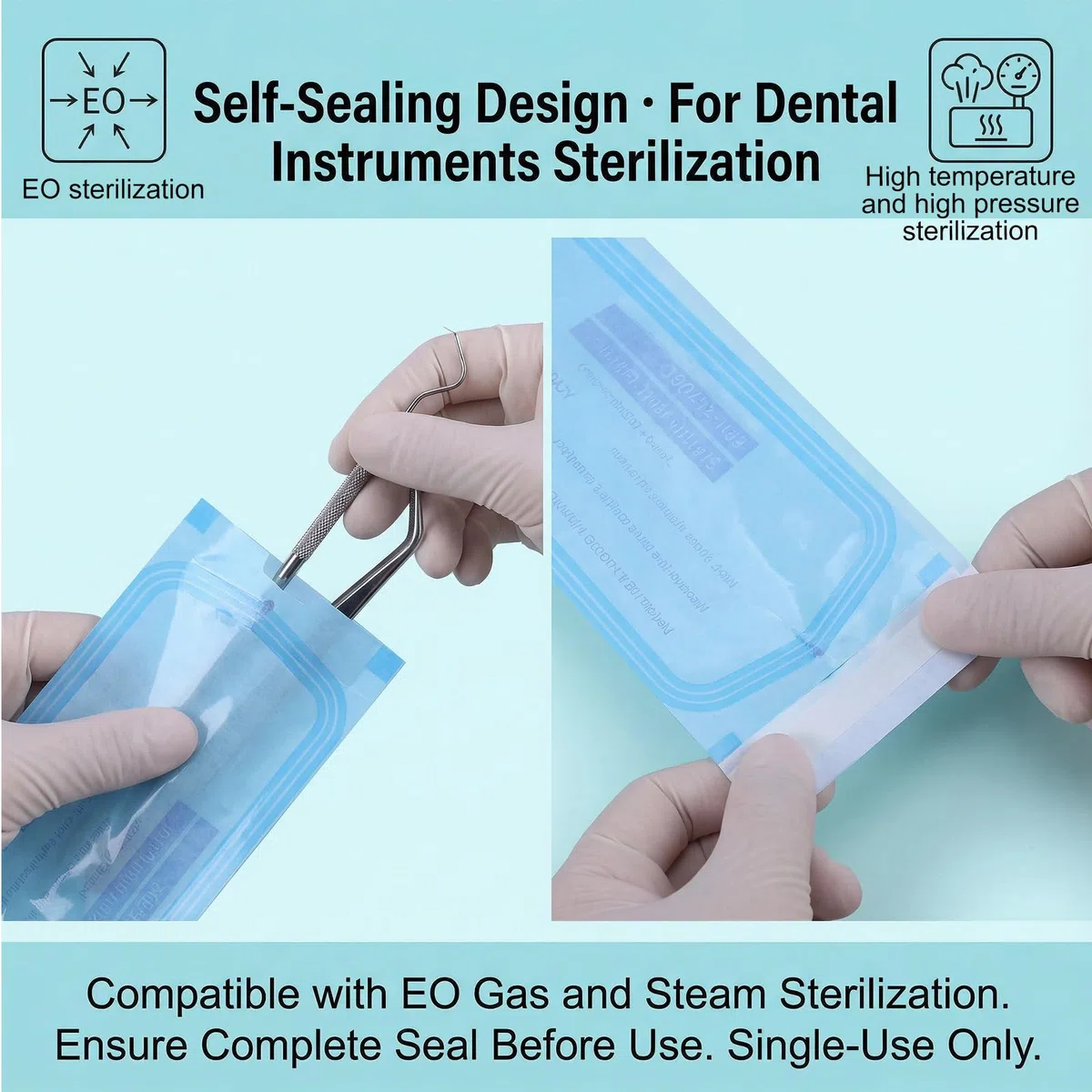 400 bolsas de esterilización, bolsas de esterilización sin pliegues laterales, 90 x 260 mm, bolsas de esterilización autoadhesivas para herramientas de limpieza, bolsas de esterilización para