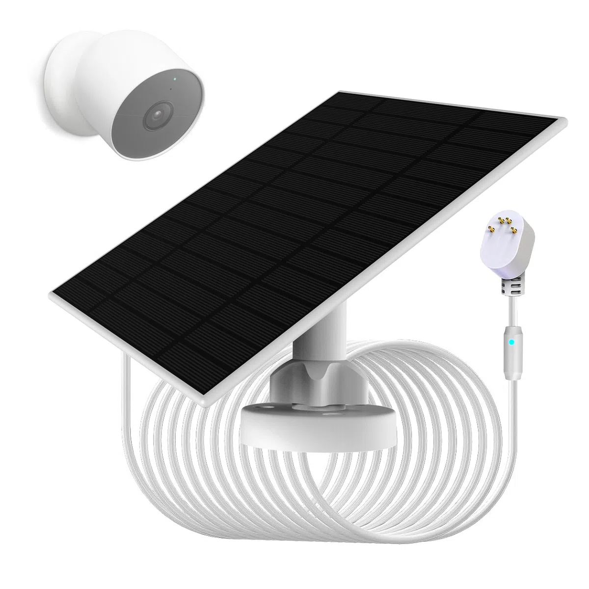 1 paquete, panel solar de 6 W con luz de respiración de alerta de carga, compatible con cámara Google Nest para exteriores e interiores y segunda generación (versión de batería), fácil instalación