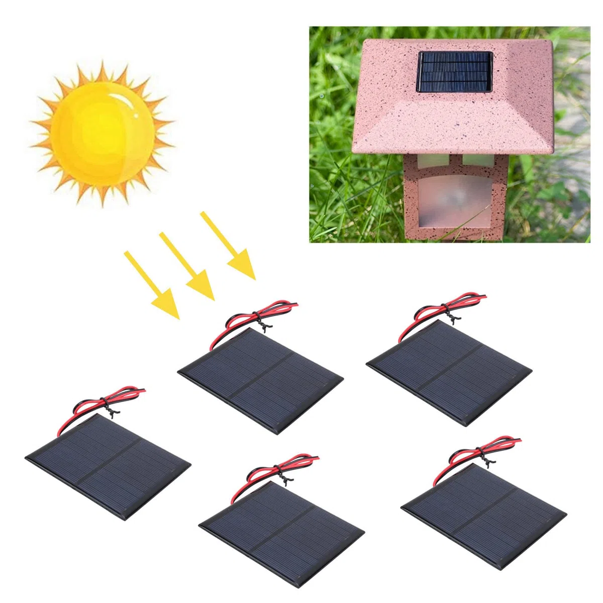 5Pcs Mini Panel Solar 90 * 80mm, DC5.5V 160mA Panel Solar Epoxi Módulo de Tablero de Energía Solar con 30cm Cable Rojo y Negro