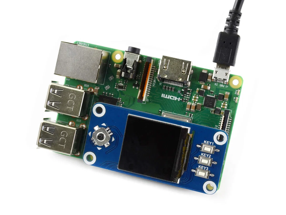Waveshare Raspberry Pi 1.3inch IPS LCD Display Hat, 240x240 Pixels with Embedded Controller, Communicating Via SPI Interface