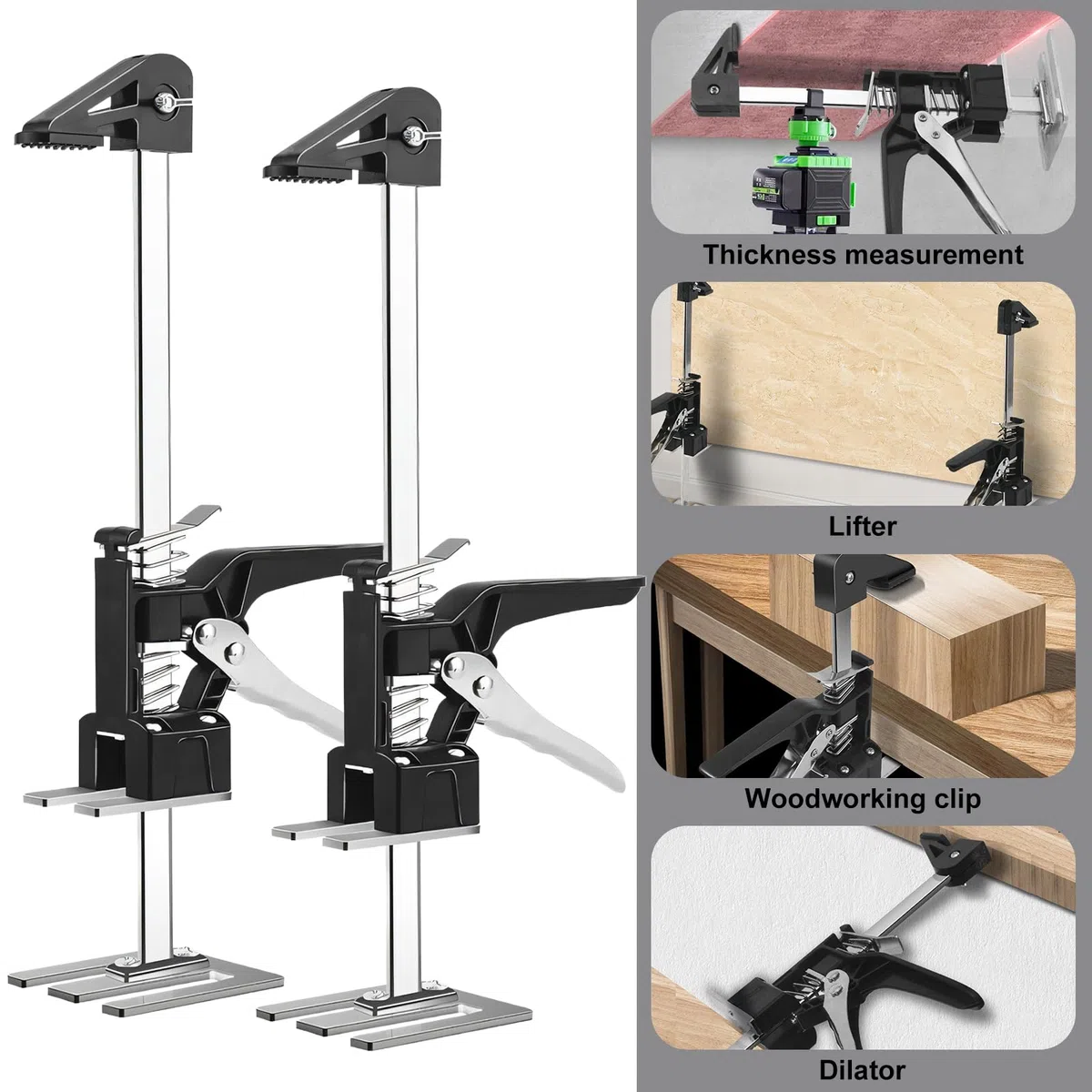 2 elevadores de mano para ahorrar trabajo, hasta 150 kg (carga estática), elevador de herramientas de mano con función de elevación lenta y rápida, ajuste de altura para placas de yeso, placas de