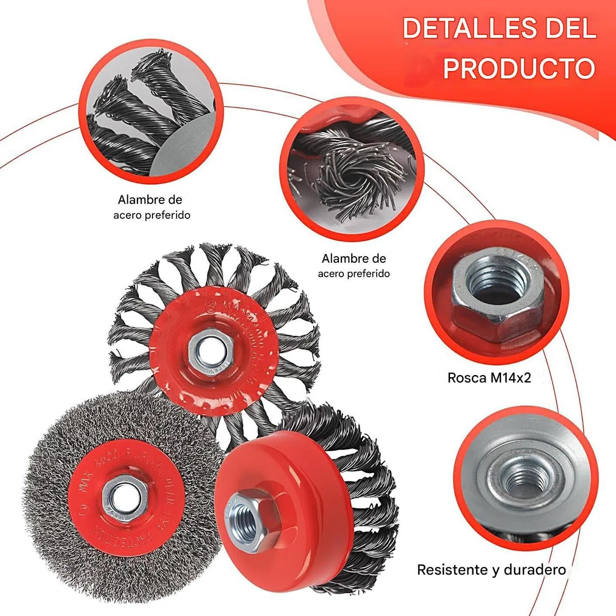 Disco de Cepillo de Alambre para Amoladora Angular | Juego de 6 Piezas para Desbarbado y Rectificado | Accesorio de M14 para Pulido y Mantenimiento Industrial | Eliminación de Óxido Limpieza