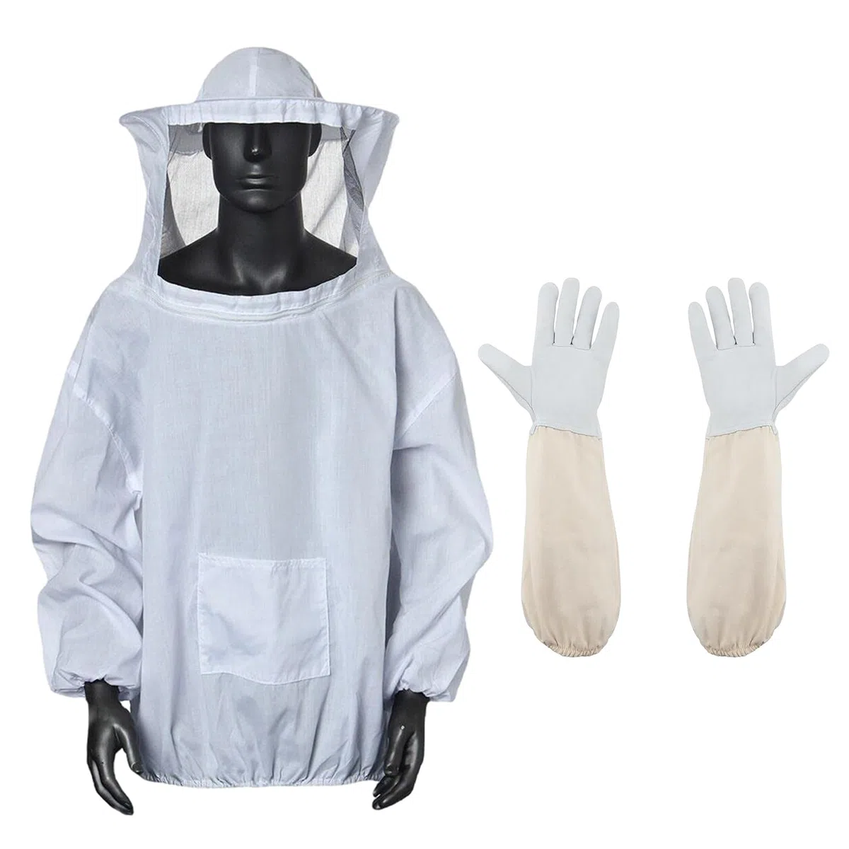 Chaqueta para Apicultura con Guantes de Apicultura de Piel de Cabra, Guante Abejas Protección, Traje de Apicultor Profesional con Velo, Guantes para Apicultura con Mangas Largas, Equipos de Apicultura