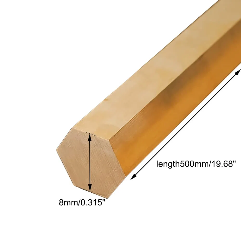 H59 Barra Hexagonal de latón sólido Varilla hexágono Bar Stick sin pulir Longitud Lado opuesto5mm-20mmLongitud500mm,8mm*500mm
