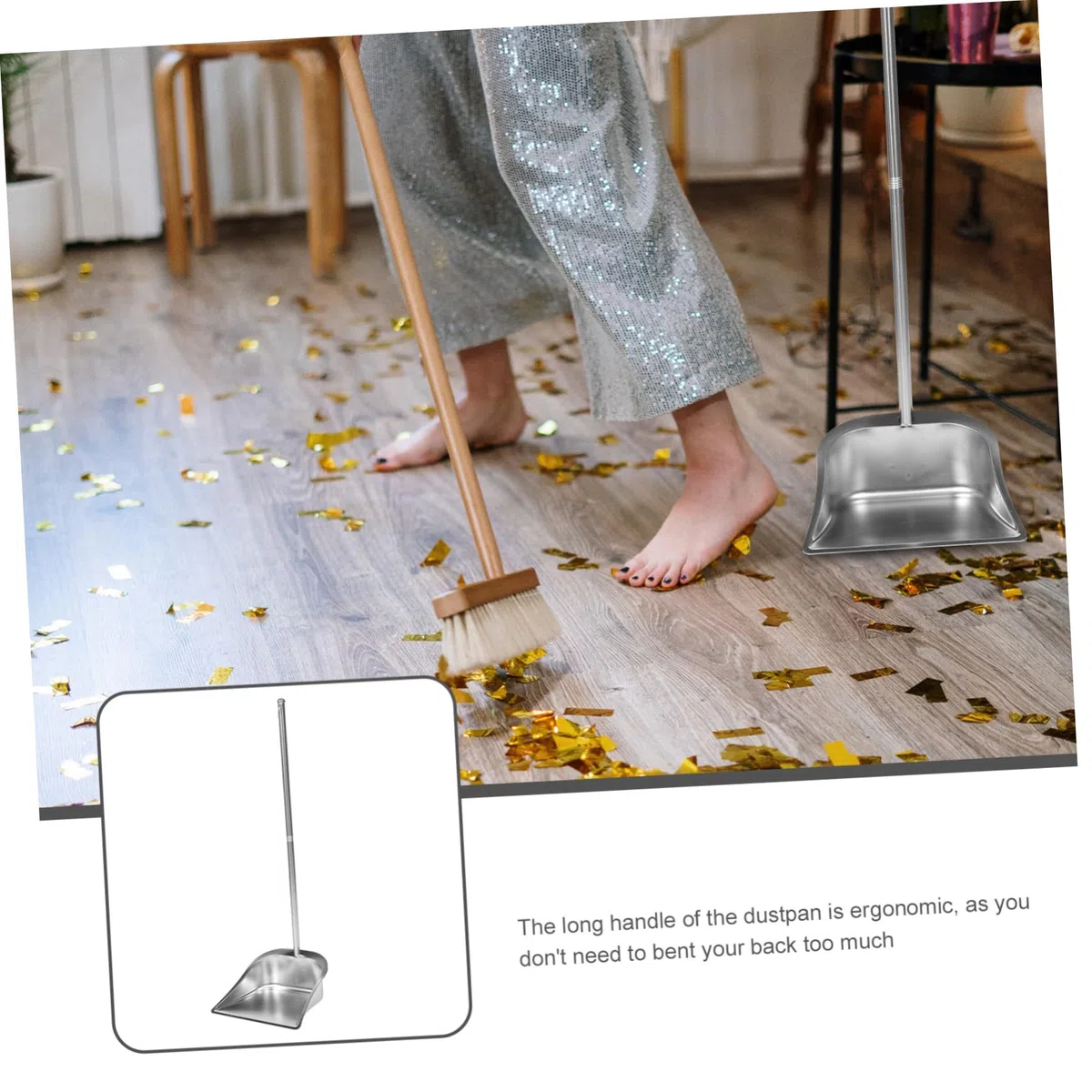 Amosfun Recogedor de Basura Limpieza y Uso Cómodo de Acero Inoxidable con Mango Ergonómico, para Cocina y Bar