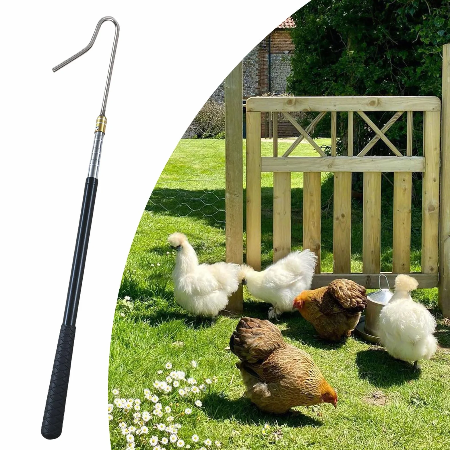 Gancho para las piernas retráctil de acero inoxidable 2 en 1, red de captura para aves de corral, atrapador de pájaros, pescado, pesca telescópica para pollo, pavo, ganso, pato