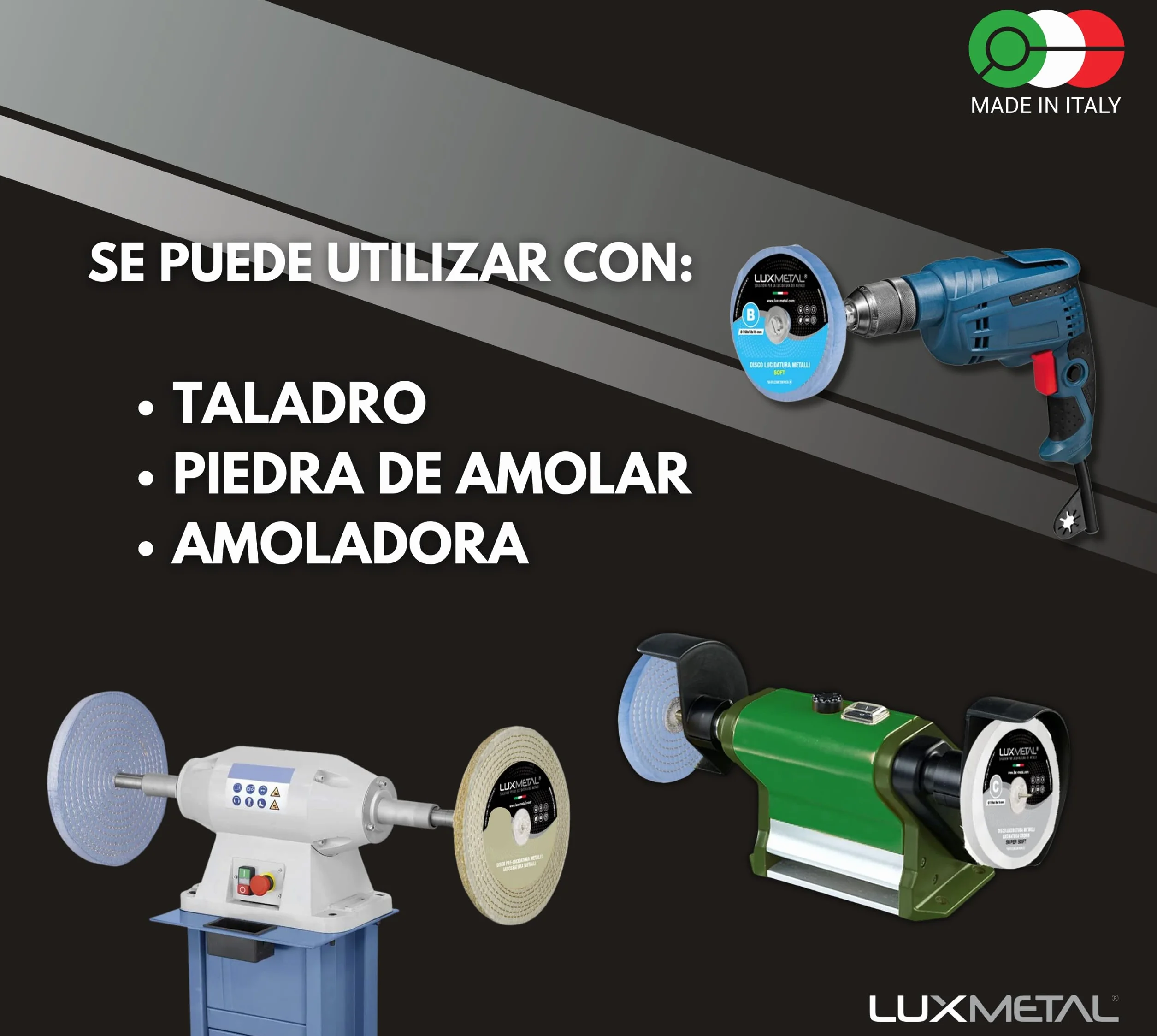 Kit 3 discos de pulido 150 mm A-B-C Discos algodón pulido espejo Acero inoxidable Metales Aluminio Juego de pulido para taladro Amoladora Rueda Latón Cobre Madera Mármol Plexiglás