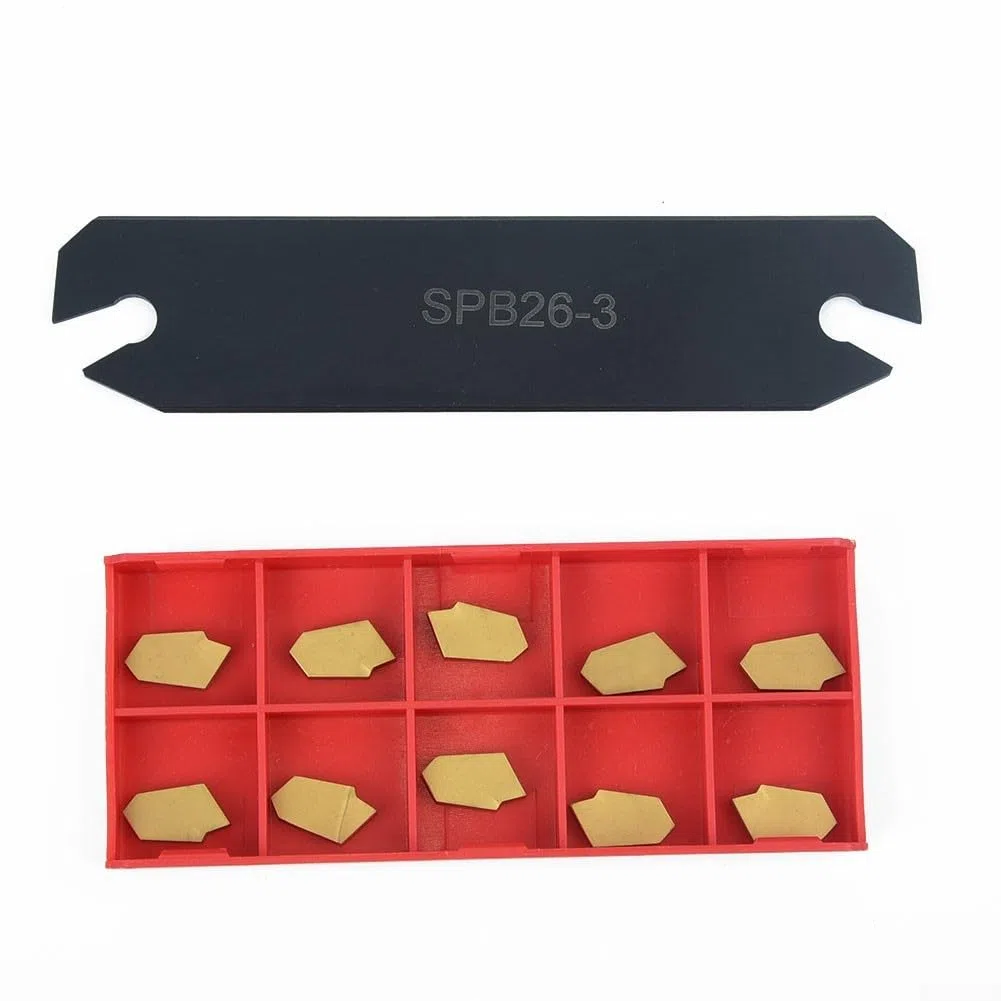 Juego de portaherramientas de torno CNC, soporte de herramientas de ranura de corte de torno modelo SPB326 con 10 insertos de carburo GTN3 SP300, para mecanizado