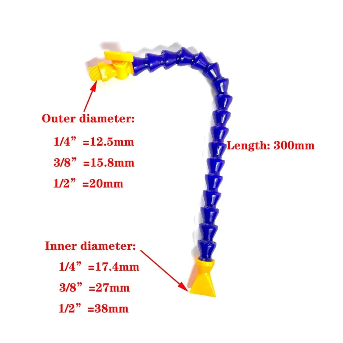 tubo de refrigerante flexible Tubo neumático 1/4 "3/8" 1/2 "BPS rosca macho plástico Flexible agua aceite refrigerante manguera for torno CNC máquina(Flat-300MM,3/8")