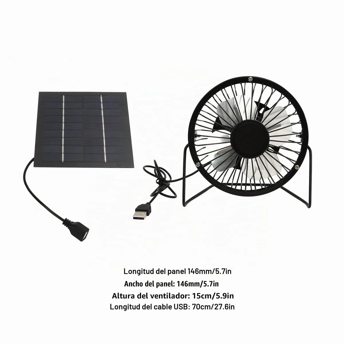 Ventilador Solar para Exteriores, 5 W, con Energía Solar, USB, Extractor de Aire, Ventilador Exterior, Panel Solar Ajustable de 360 ​​grados, Ventilador para Invernadero,