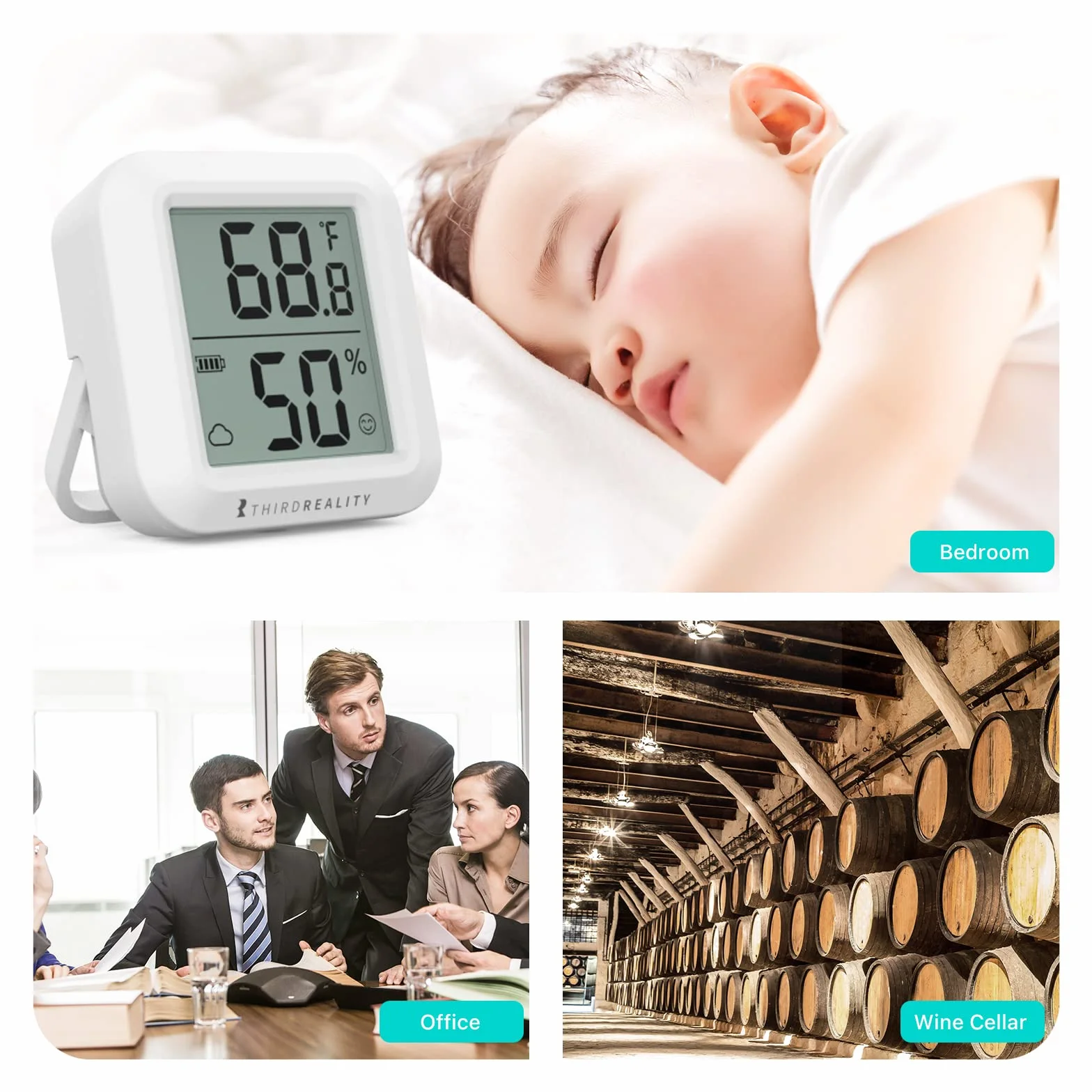 Sensor de temperatura y humedad Zigbee THIRDREALITY con pantalla LCD digital, requiere hub ZigBee, registros en la aplicación, monitoreo remoto y automatización del hogar inteligente, incluye pilasAAA