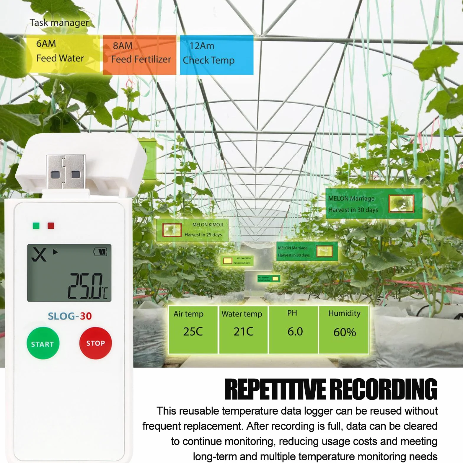 Registrador de datos de temperatura: grabador de temperatura reutilizable con pantalla LCD grande, termómetro registrador con informes PDF, grabadora de temperatura digital USB, 65000 puntos, alta