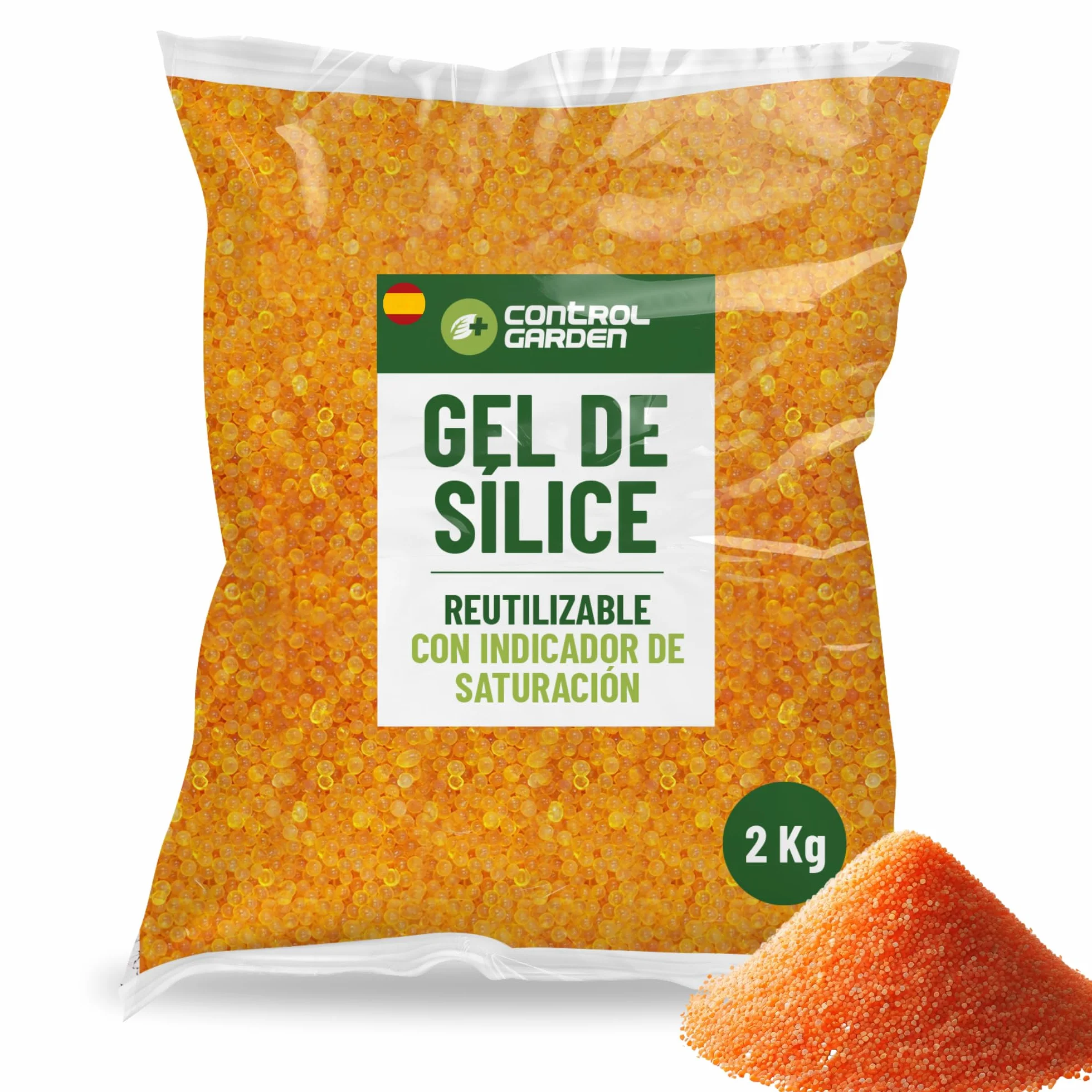 CONTROL GARDEN Gel de Sílice Naranja 2 KG | Absorbedor de Humedad Reutilizable No Tóxico | Bolitas Desecantes Antihumedad Indicador de Saturación | Deshumidificador Natural