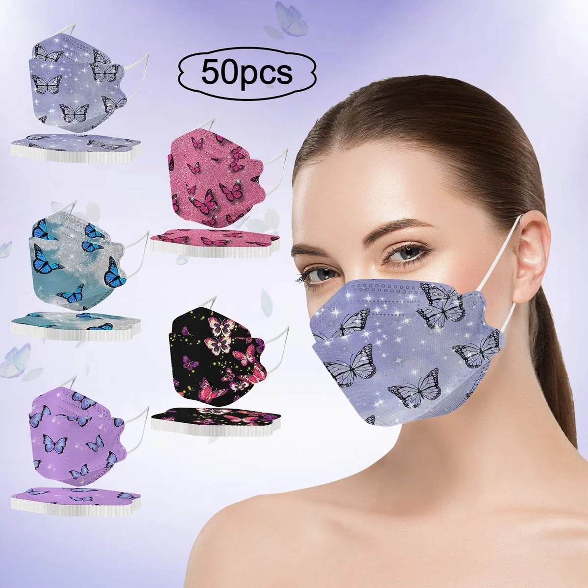 MaNMaNing Mascarillas 4 Capas 50 Unidades Colores Forma de Pez con Elástico para Los Oídos 20200222-MANING-KTYY