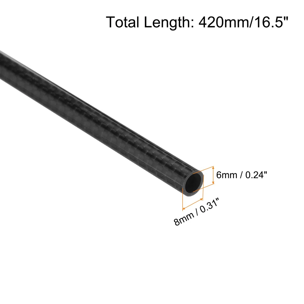 QUARKZMAN 4 Tubos de Fibra de Carbono 6 x 8 x 420mm Tejido Liso Superficie Brillante Varilla de Carbono Enrollada en Rollo de 3K para Aviones RC Quadcopters Multicopters