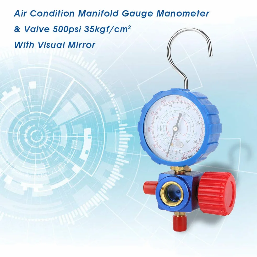 Manómetro de Aire Acondicionado R 410A Válvula de Manómetro 500 Psi con Espejo Visual