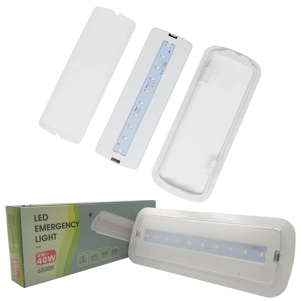 FactorLED Luz de Emergencia Pared LED, 4W (40W), Incluye Kit de Techo, superficie o Empotrable, función AutoTest, 3 horas de autonomía, IP20, Batería 3.6V 1800mA, Luz fría 6500K (91781, 1)