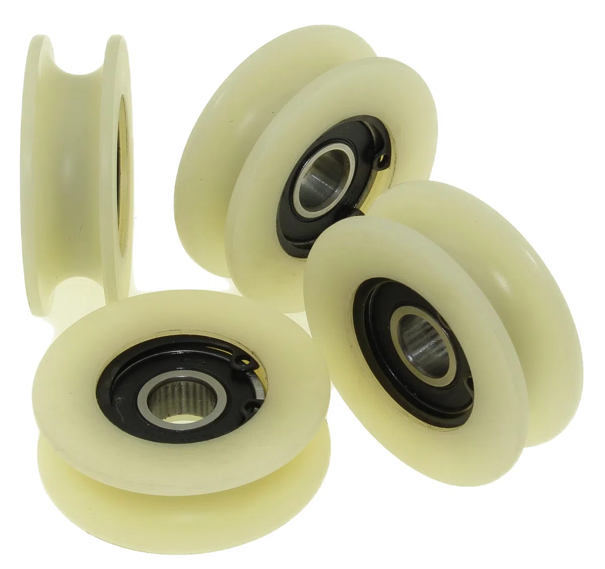 Pack de 4 poleas de nailon con ranura redonda de 10 mm, diámetro de 45 mm, rodamiento de 10 mm, capacidad de 50 kg, mecanizado precisamente en la UE (45-10-10)