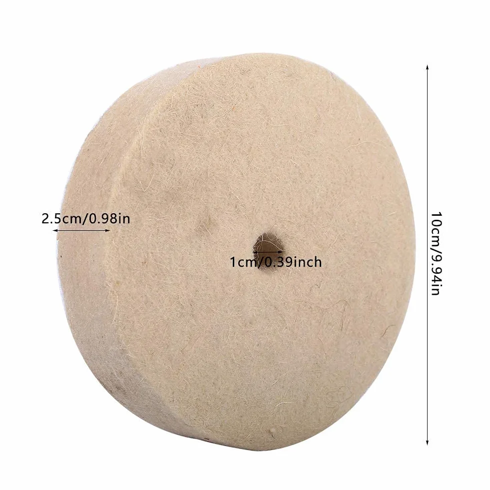 4 discos rueda de pulido, fieltro de lana, rueda de pulir, disco de fieltro, rueda de pulido, disco de torreta, pulido, redondo, de fieltro suave, beige, 100 x 25 mm