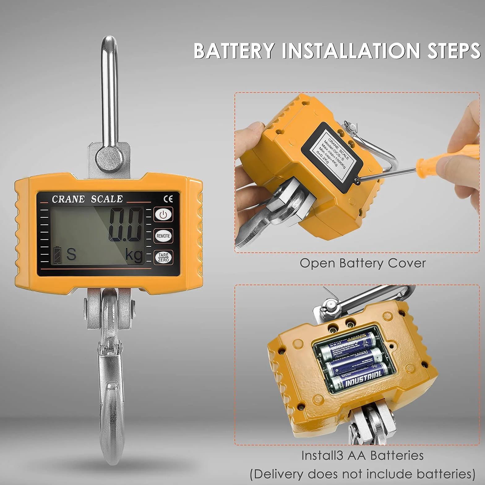 Balanzas colgantes Peso digital 2200lbs/1000kg Industrial Escala de grúa Escalas colgantes resistentes para granjas Escala colgante electrónica portátil 1T (Yellow)