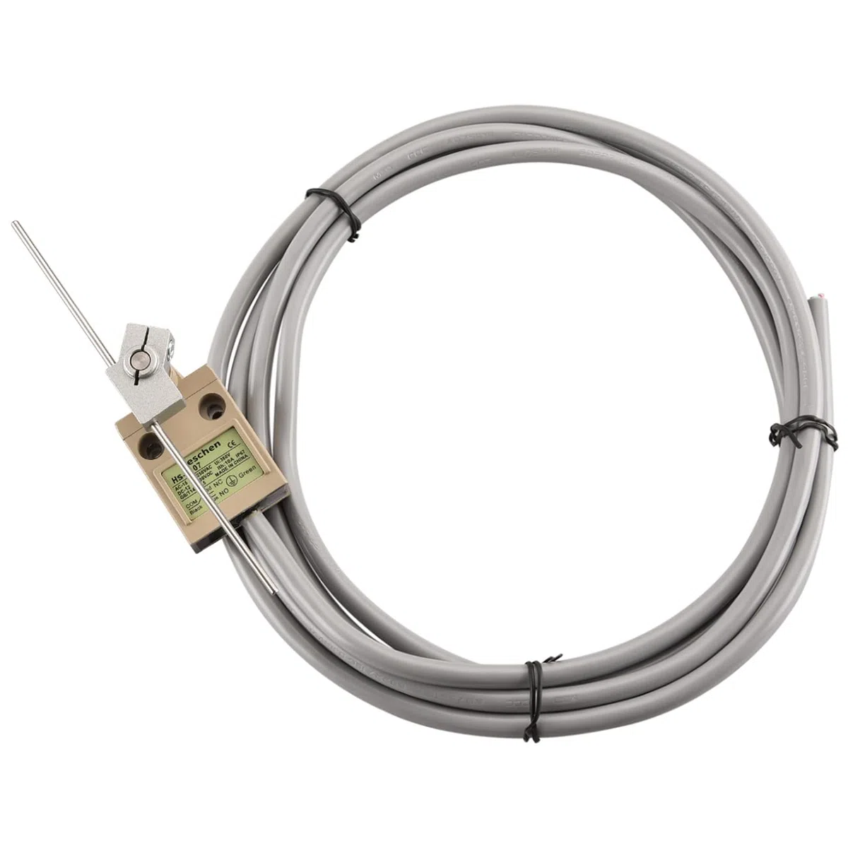 Heschen Interruptor de límite compacto precableado, HS-3107, palanca de varilla ajustable, 1NO 1NC, SPDT, tipo momentáneo, AC250V 5A, IP67 impermeable