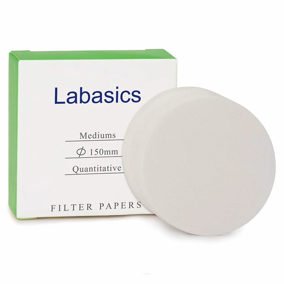 Labasics Círculos de Papel de Filtro Cuantitativo, Papel de Filtro de Celulosa de 150 mm de Diámetro con Velocidad de Filtración Media de Retención de Partículas de 20 Micrones, Paquete de 100