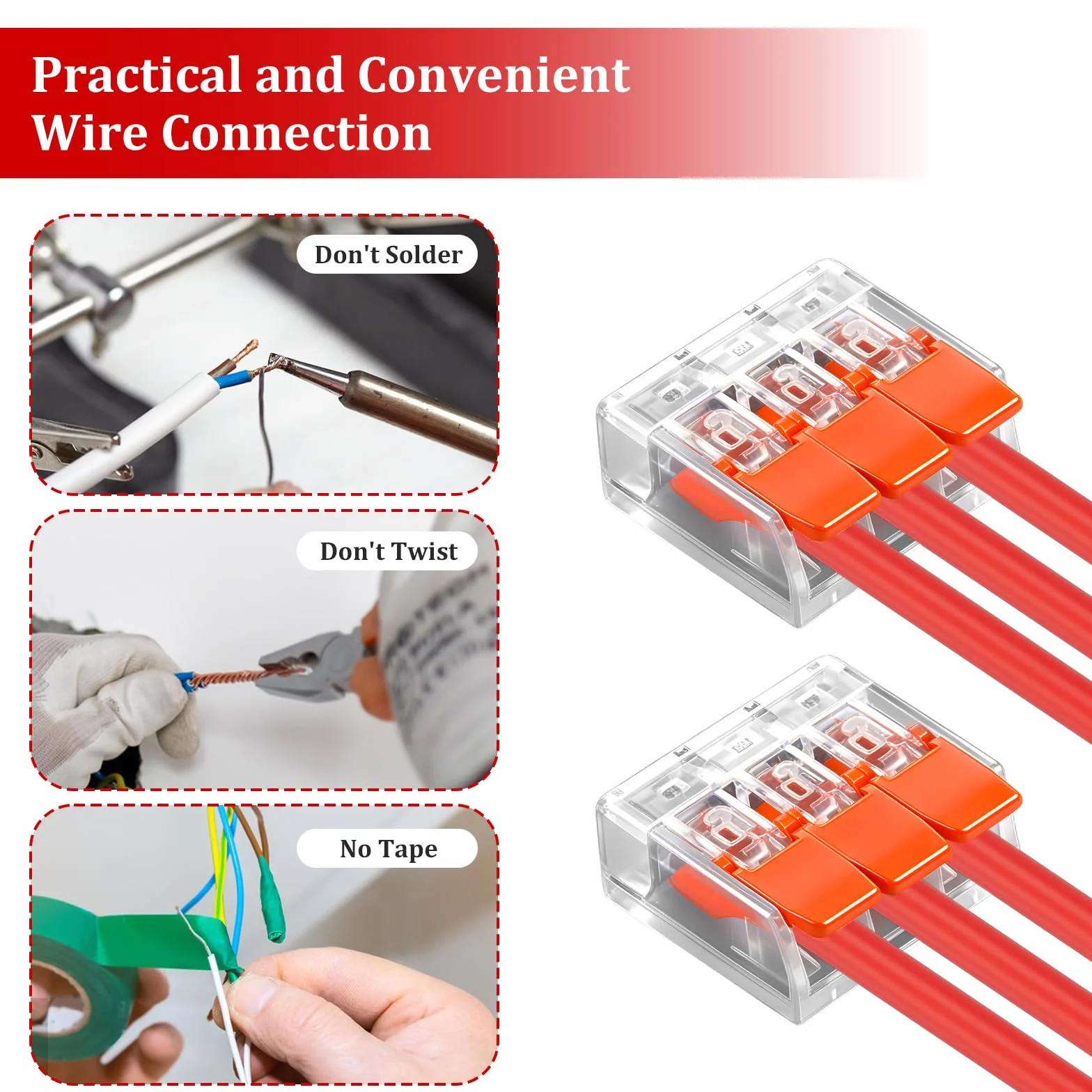 45 Piezas Conectores Electricos Rapidos con Palanca Terminales de Conexión Rapida 3 Pines para Instalaciones Eéctricas con Abrazadera de Rango de Cable de 0,14-4 mm²