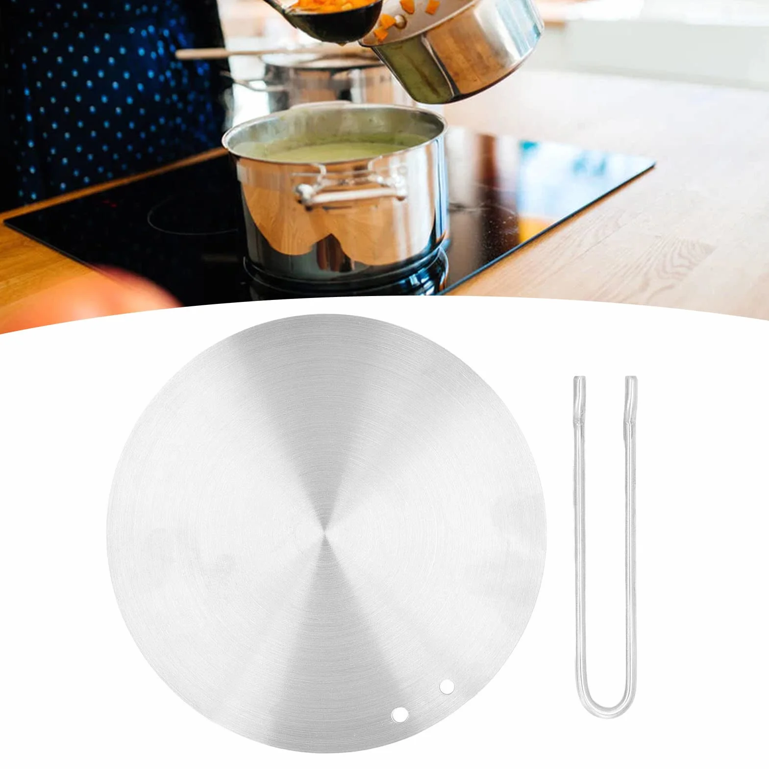 Changor Adaptador Inducción, 18 cm Disco convertidor de Placa de inducción para Placa de difusión de Calor con Mango extraíble