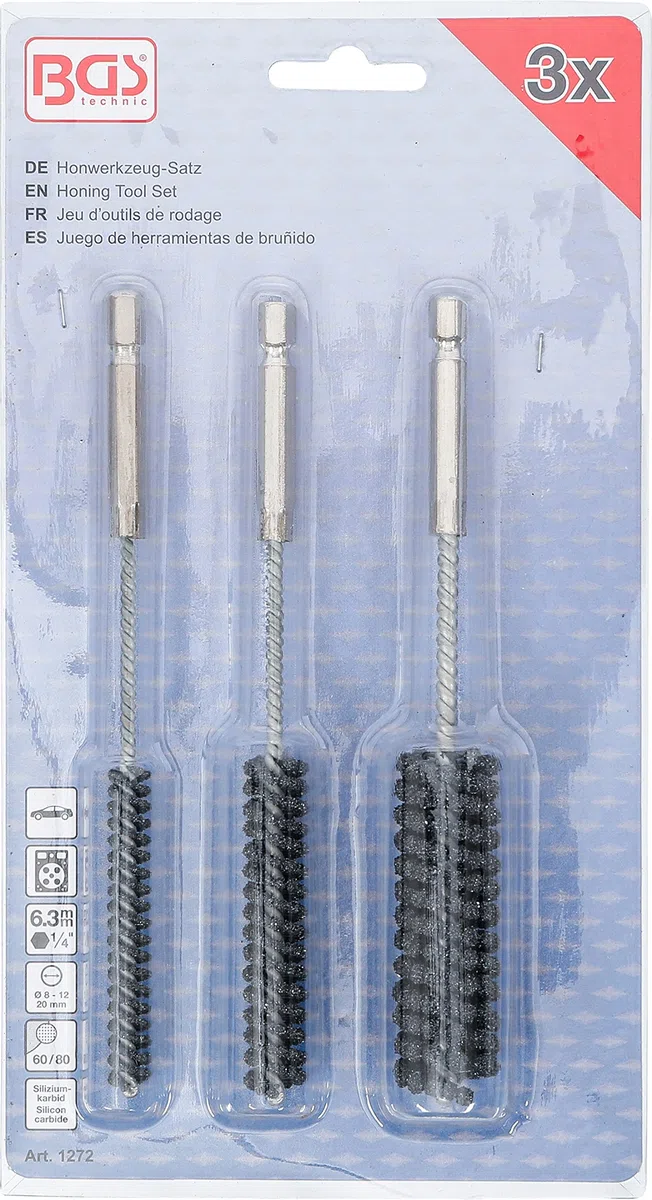BGS 1272 | Juego de herramientas de bruñido | flexible | entrada 6,3 mm (1/4") | granulación 60 / 80 | 8 - 12 - 20 mm | 3 piezas