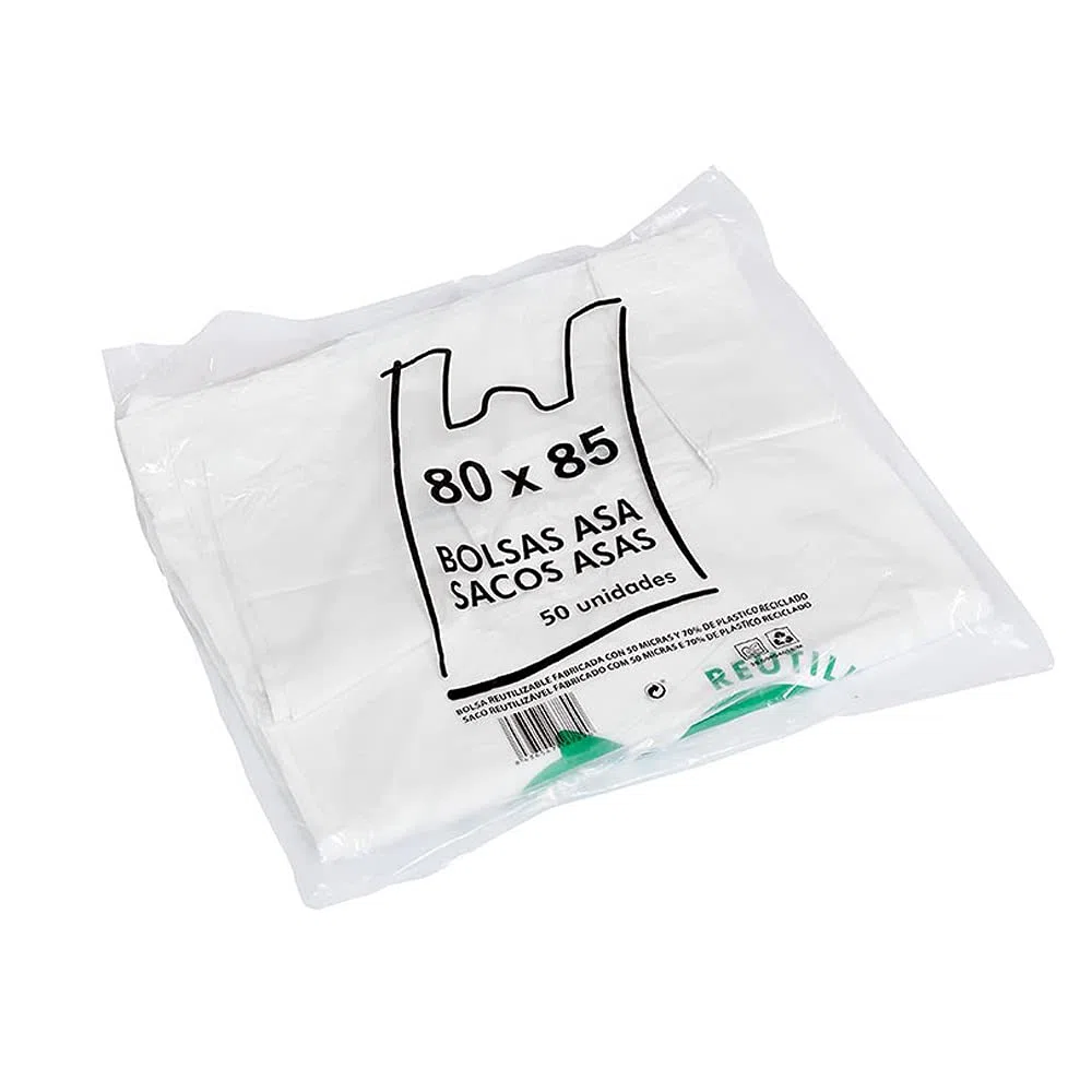 HUSL Bolsas De Plástico Tipo Camiseta, Resistentes, Reutilizables y 70% Recicladas, Galga 200, Tamaños Variados, Gran Resistencia, 70% Recicladas, Cumple Normativas, Aptas Uso Alimentario (80x85cm)