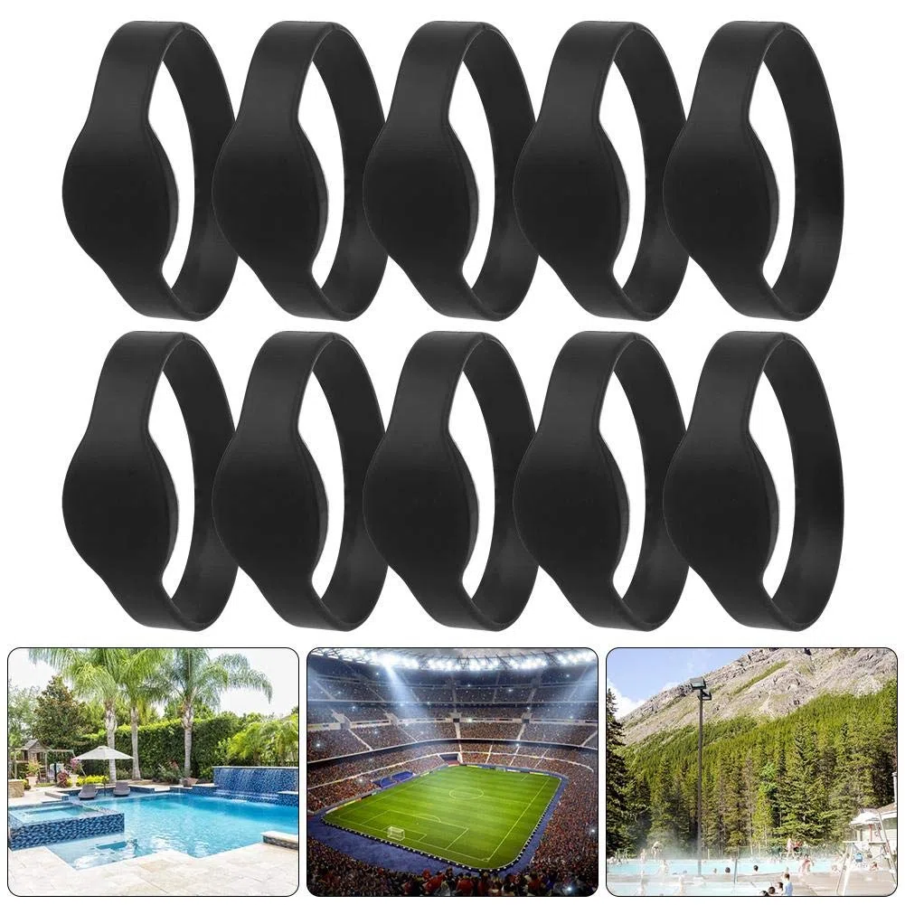 Tarjeta IC de pulsera de 13.56Mhz, tarjeta de pulsera de silicona RFID de 10 piezas, tarjeta IC resistente al agua RFID para sistema de control de acceso(Negro)