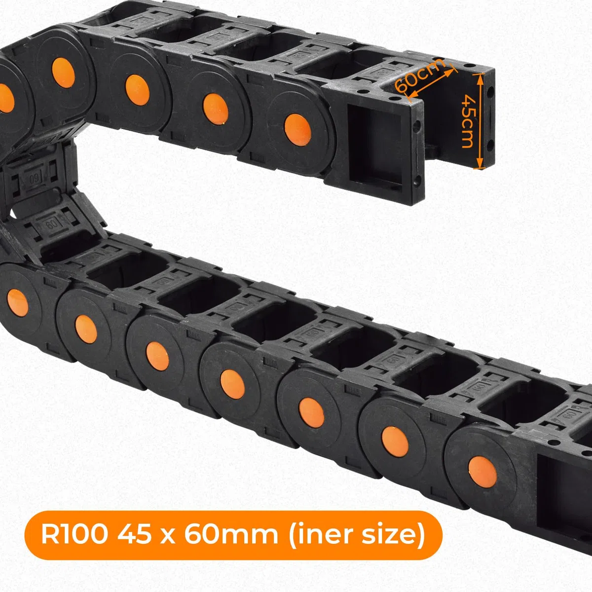 Cadena de arrastre para cables, tipo abierto, cadena de arrastre de alambre R100, 45 x 60 mm, longitud de 1000 mm, cadena de arrastre de cable para impresora 3D eléctrica CNC router maquinaria