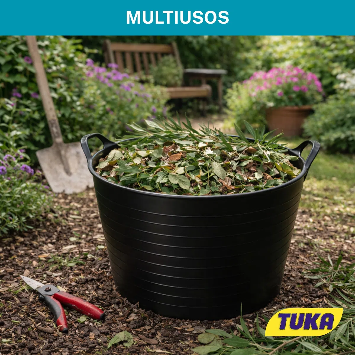 TUKA Pack de 8 Capazos de Plástico 30 L – Profesional, Color Negro | Barreño, Cubeta Resistente Multiusos para albañilería, jardinería, Agricultura y hogar (8, Negro)