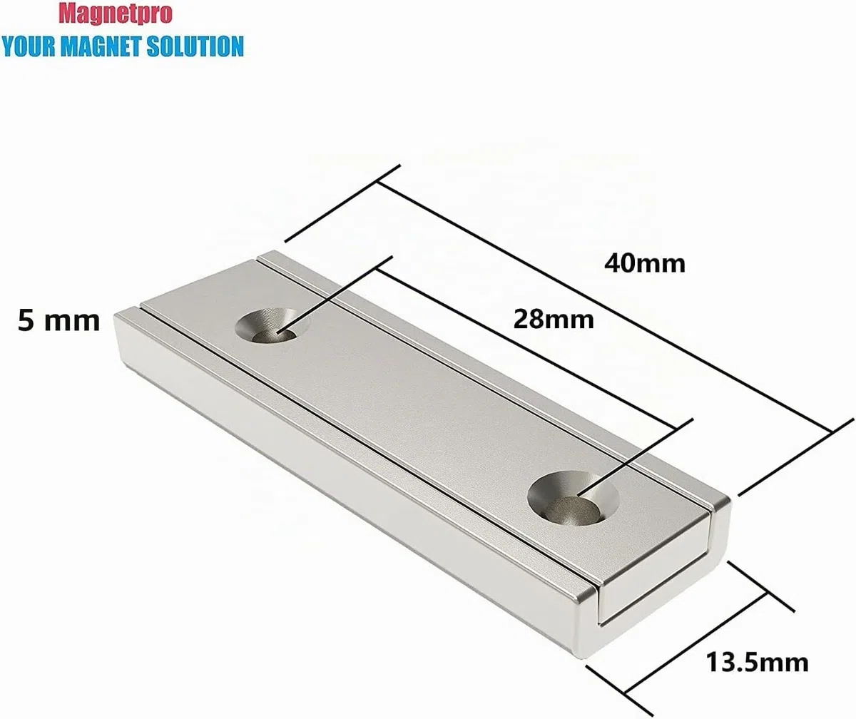 Magnetpro 16 piezas de imanes rectangulares 20 KG de fuerza 40 x 13,5 x 5 mm con orificio y cápsula de acero, imán de maceta para uso doméstico e industrial con tornillos