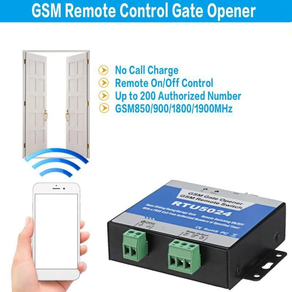 RTU5024 GSM Abridor de Puerta Interruptor de Relé Control Remoto InaláMbrico Acceso una Puerta Antena Larga 850/900/1800/1900MHz Abridor de Puerta
