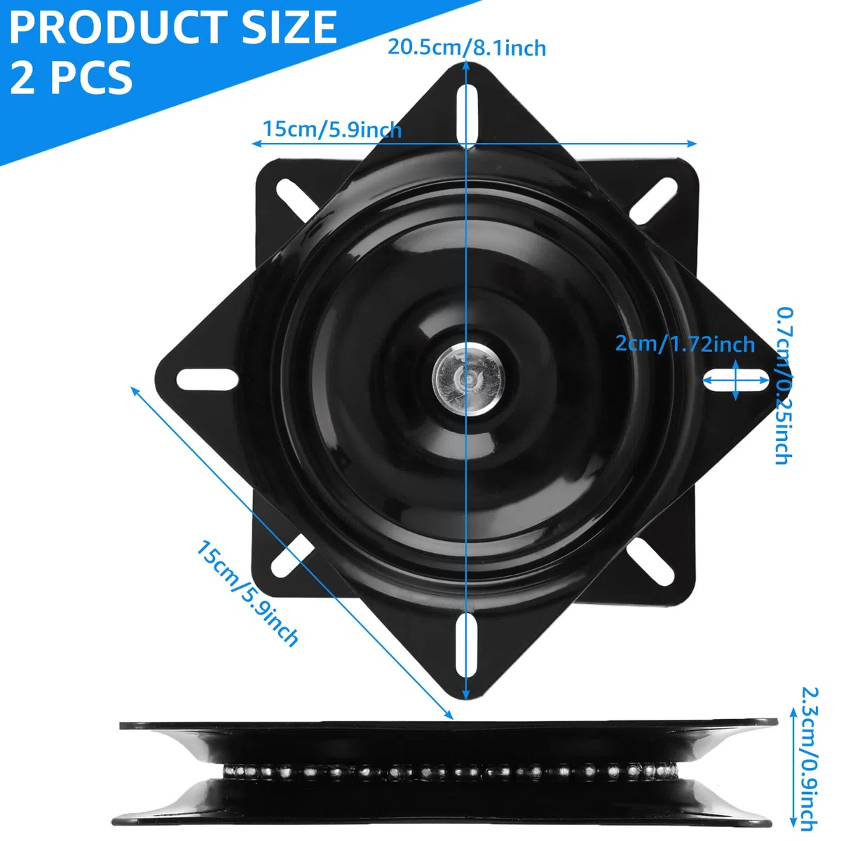 AKOLAFE 2 unidades de herrajes giratorios para cargas pesadas 360, rodamientos giratorios, carga pesada, 200 kg, 6 pulgadas/153 mm, placa giratoria de acero inoxidable de 360 grados, color negro