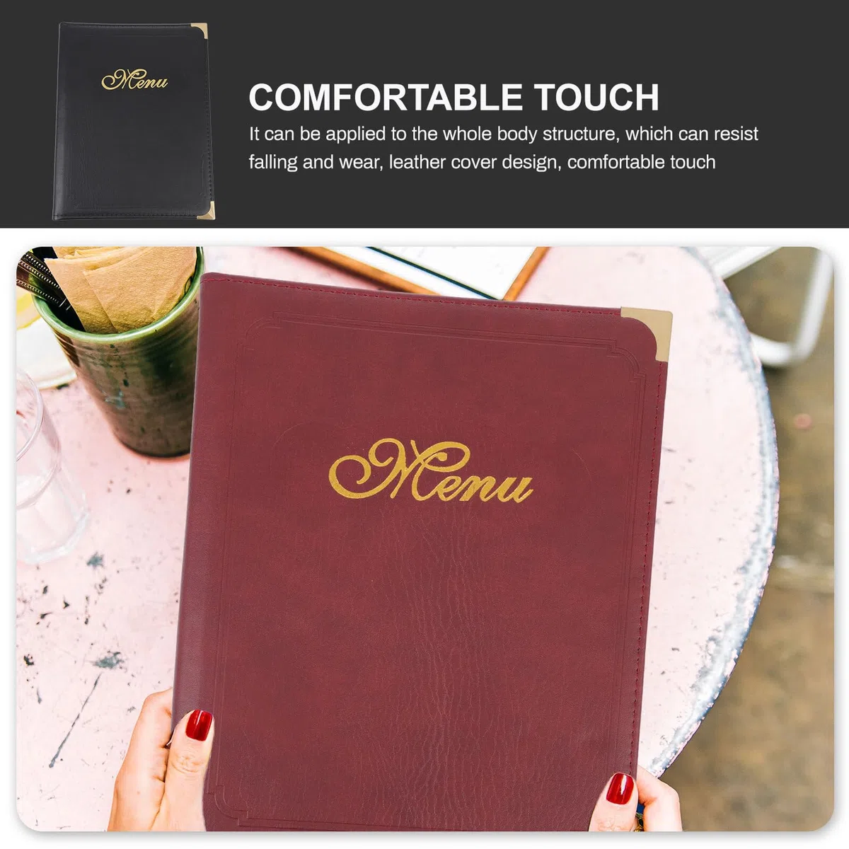 Homoyoyo Carpeta para Mostrar Menú Tamaño A4 Piel Sintética Color Vino Cubierta Transparente Soporte para Menús Restaurantes y Bares Adecuado para Presentación y Organización Profesional