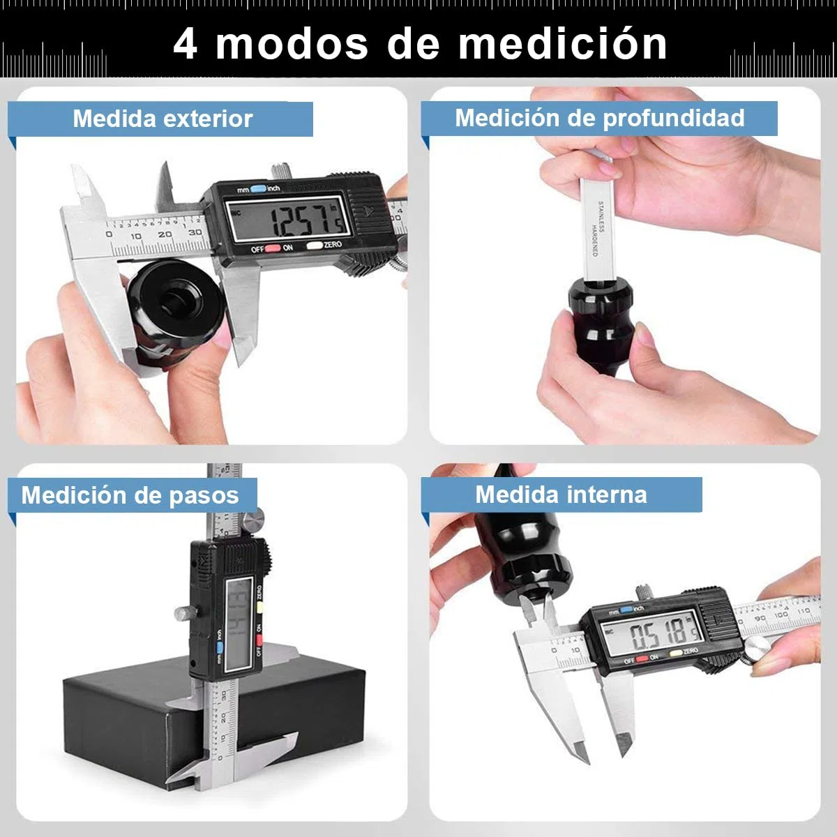Calibre Digital, Qfun Pie de Rey Profesional Acero Inoxidable 150 mm con Pantalla LCD Grande Calibrador Digital Precisión 0.01mm Impermeable Medir Diámetro Interior Exterior Profundidad