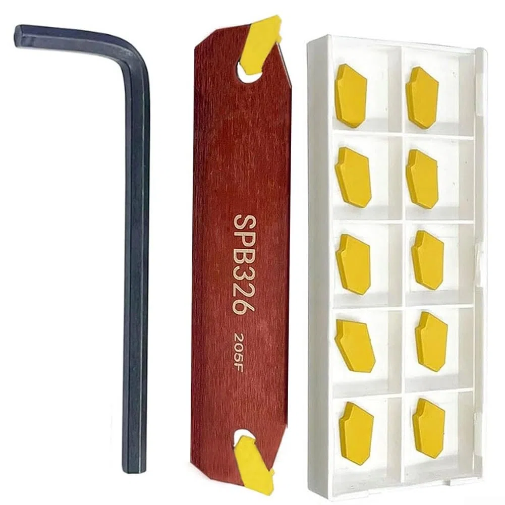 Insertos de ranura de carburo (1 soporte de herramientas SPB326 + 12 cuchillas SP300) Herramientas de inserción de carburo de torno para herramientas de corte de ranura de torno