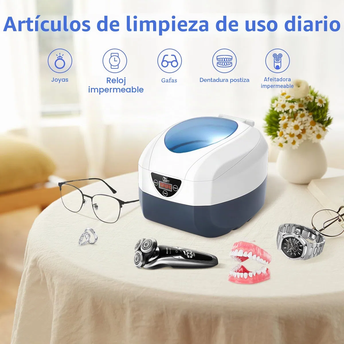 Limpiador por Ultrasonidos,Uten Limpiador Ultrasónico Multifuncional de 750ml,Con Cesta de Limpieza,Profesional Limpiador para Joyas, Gafas,Reloj, CD, Dentaduras y Piezas Metálicos