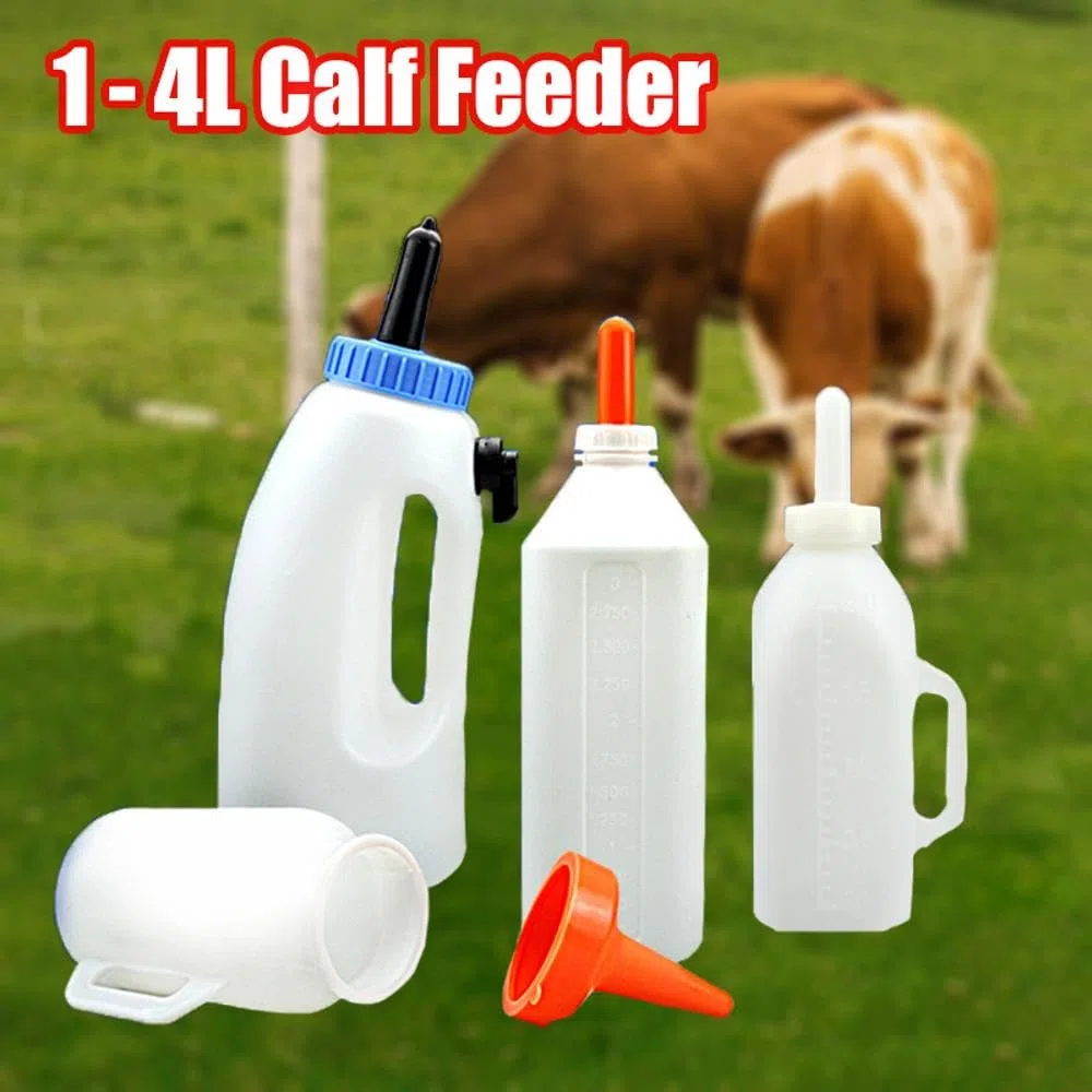 Biberón de alimentación para terneros con tetina de silicona, alimentador vertical de leche de becerro de 3 litros con asa para vacas, corderos, granjas, ganado, suministros de alimentación