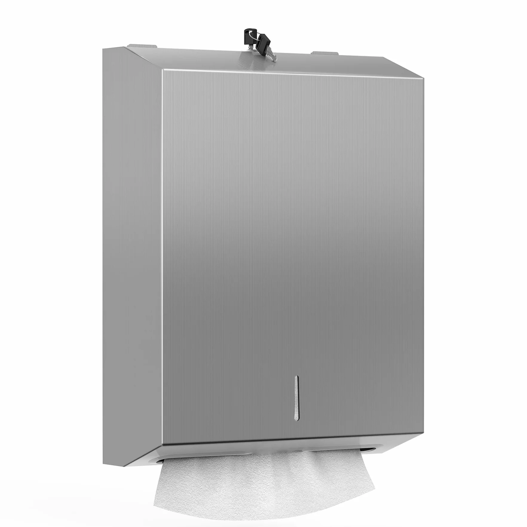 NICEME Dispensador de Toallas de Papel con Cerradura de Acero Inoxidable para Toallas de Papel Plegables en H2 y en Z, Capacidad de 350 a 550 Hojas, para Oficinas, Hoteles y Restaurantes, Plata