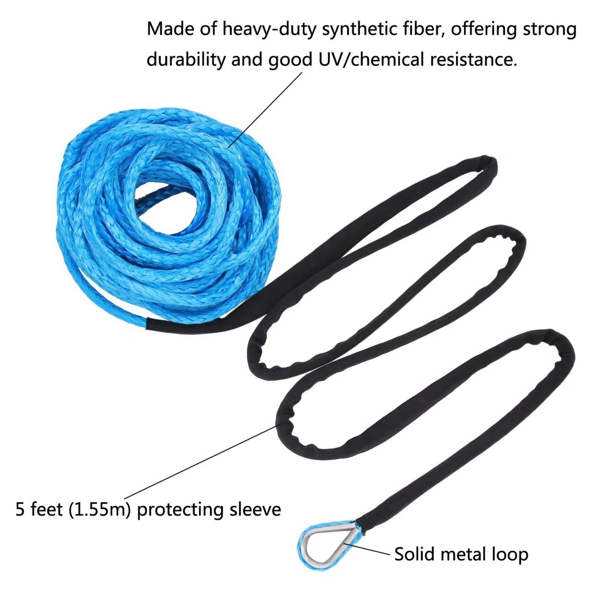 Cuerda de Cabrestante Sintética, Resistencia a la Rotura 5500 Libras, Fibra Sintética 4.8 Mm X 15 M Resistente al Agua para Remolque ATV UTV, Campamento, Pesca, Agricultura