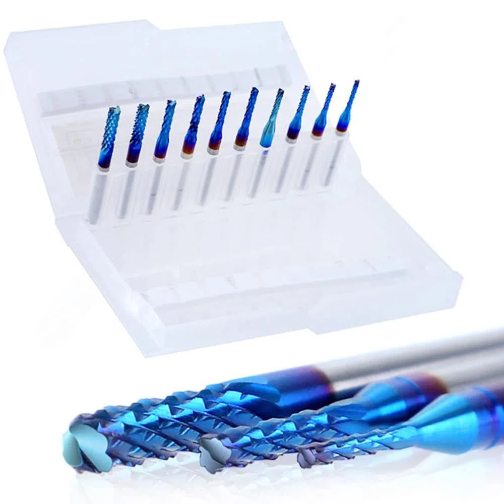 ASNOMY Fresas CNC Nano Blue Coat de 20 unidades, 0,8 – 3,175 mm Fresa Perforadoras con vástago de 1/8", juego de Fresa de Punt para plástico, aluminio, placas de circuito, madera