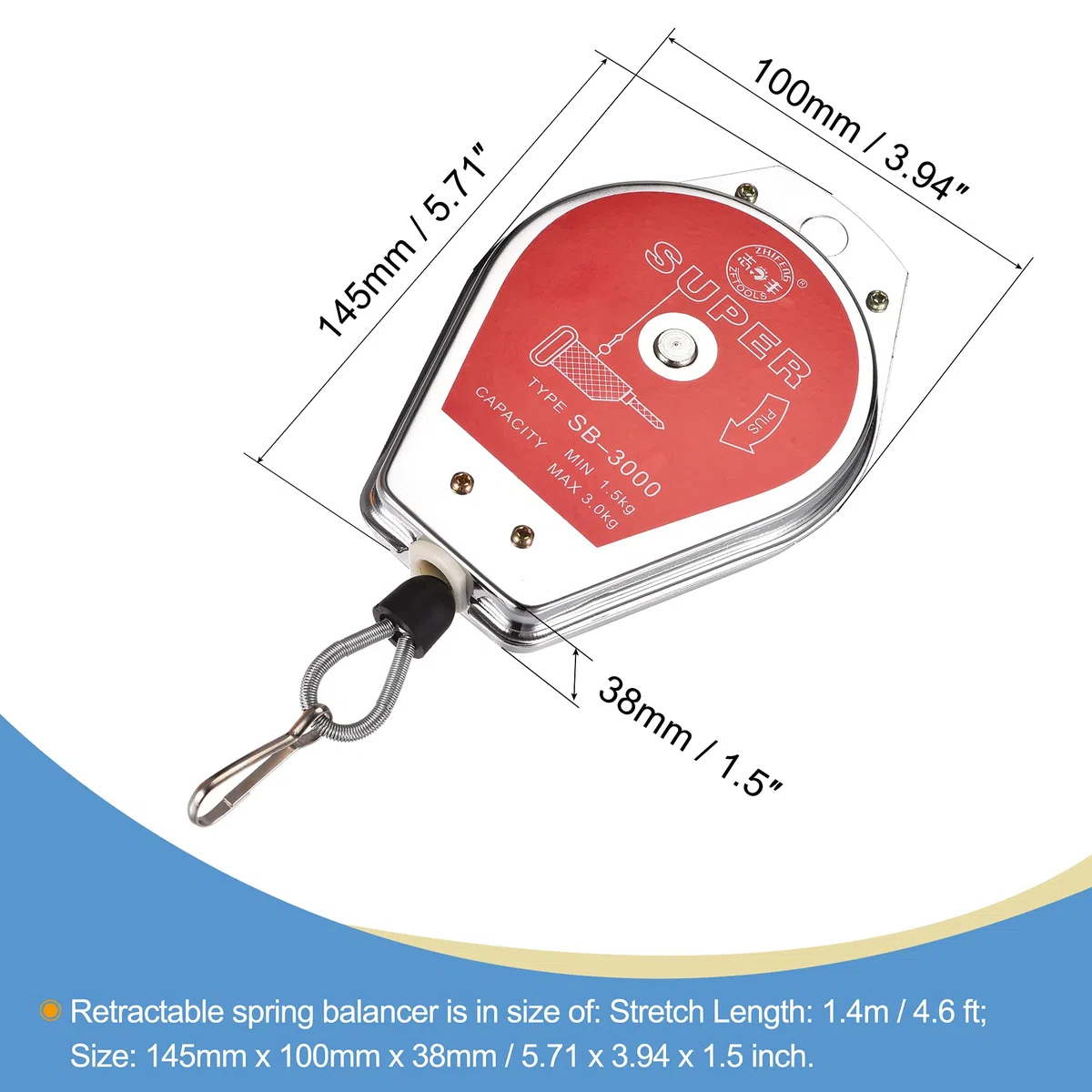 sourcing map Retráctil Resorte Balanceador Herramienta Soporte Colgante Equipo 3.3-6.6lbs (1.5-3kg) Rojo para Montaje Línea con Montaje Accesorio